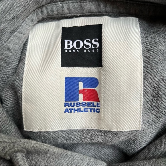 SOLD Hugo Boss X Russell Athletic Size Large Capsule Logo Gray Hooded Sweatshirt - Picture 3 of 9